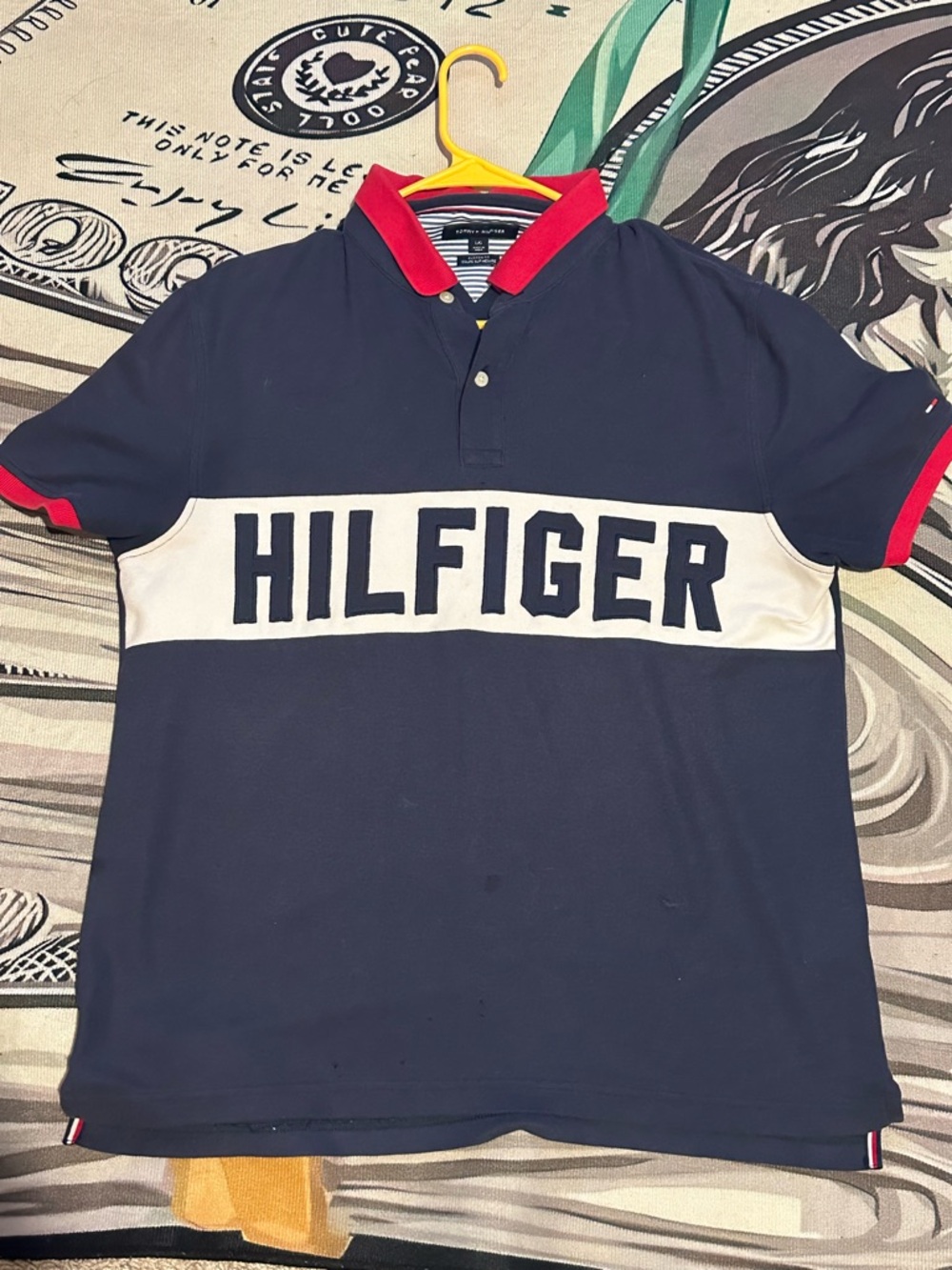 Tommy Hilfiger Navy Polo Shirt with Red Trim - HILFIGER Chest Logo🔥🔥🔥✅